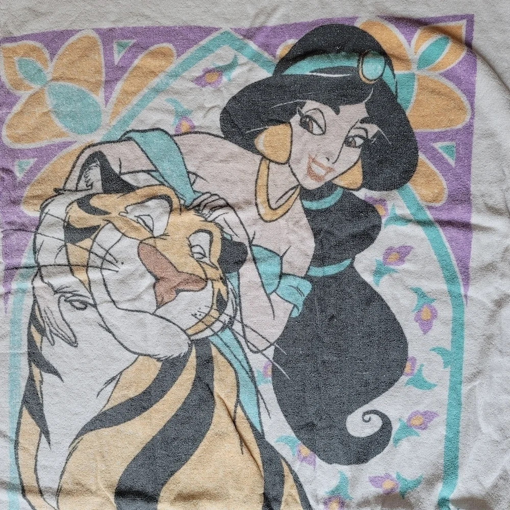VTG‎ Jasmine Aladdin USA Made Terry Cloth Beach Towel Kids Girls Princess Disney